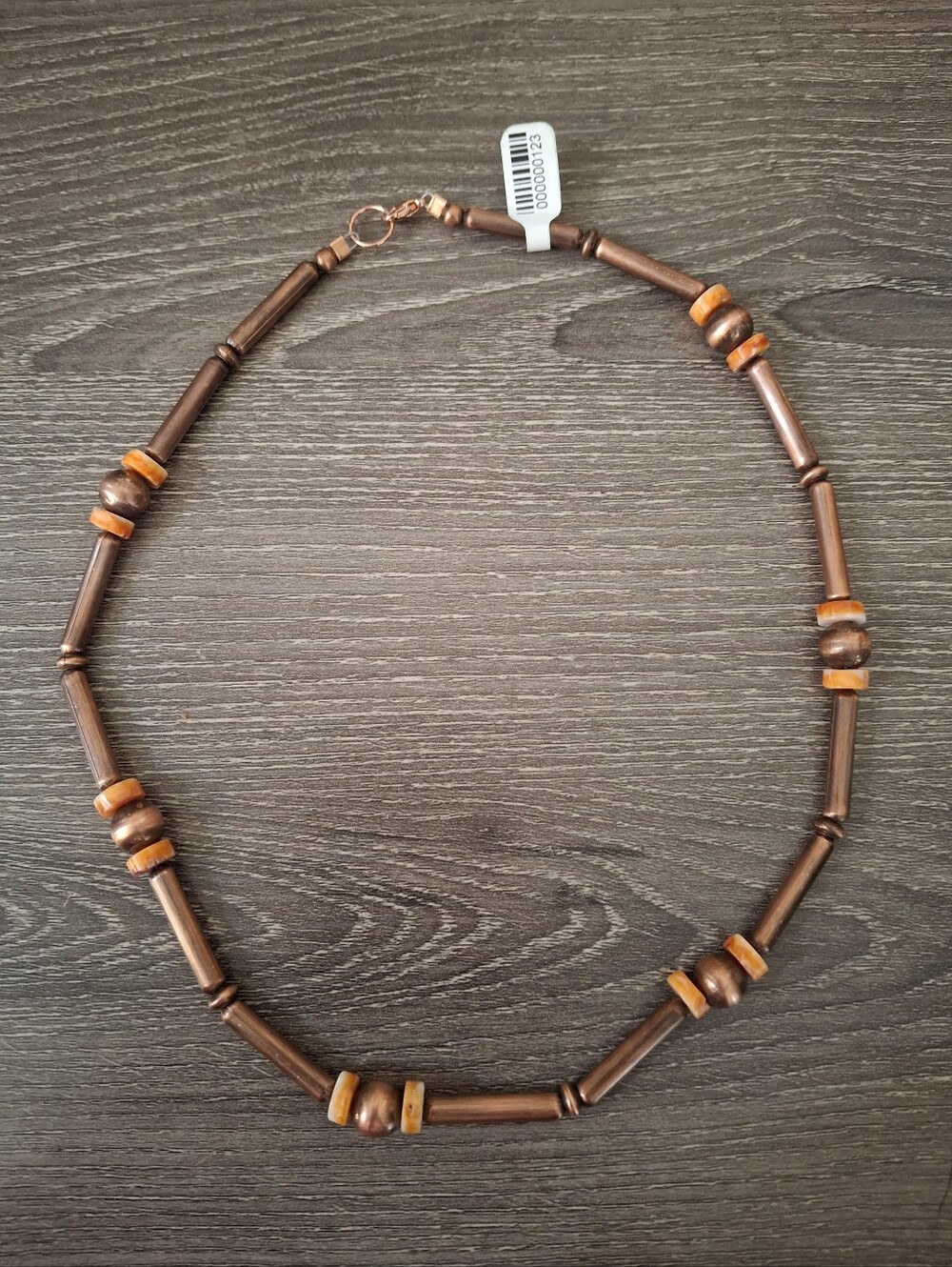 Spiny Oyster And Copper Necklace 18"